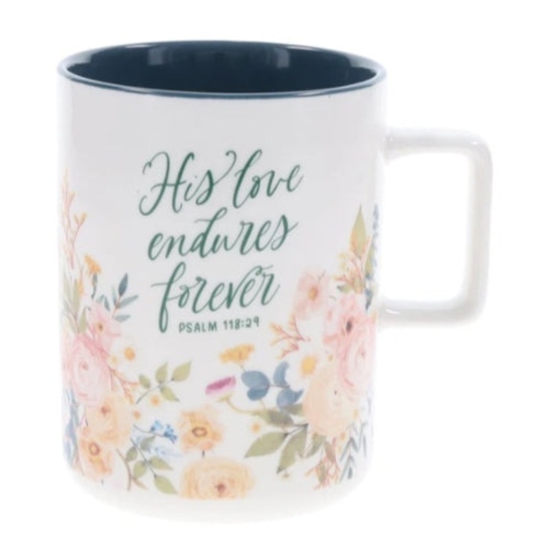 ceramic-mug-his-love-endures-forever-with-teal-interior Ceramic Mug - His Love Endures Forever with Teal Interior