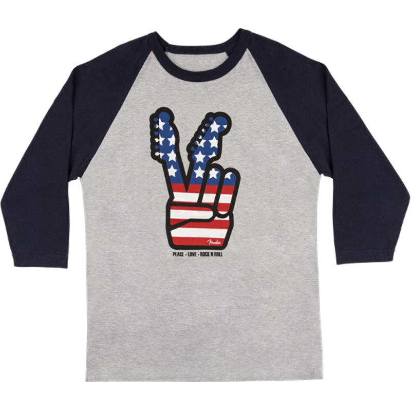 fender-peace-sign-raglan-t-shirt-gray-navy-x-large Fender Peace Sign Raglan T- Shirt, Gray/Navy, X-Large