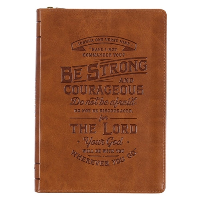 journal-be-strong-courageous-brown-faux-leather-with-zipped-closure Journal -Be Strong & Courageous Brown (Faux Leather With Zipped Closure)