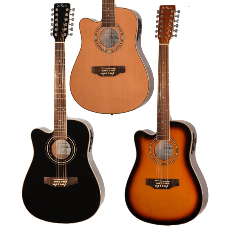 de-rosa-usa-12-string-cutaway-dreadnought-acoustic-electric-guitar-left-handed-black De Rosa USA 12 String Cutaway Dreadnought Acoustic Electric Guitar - Left Handed Black