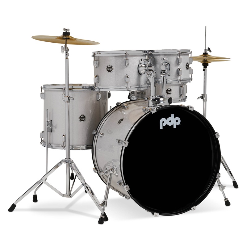 pdp-centerstage-22-5pc-drum-kit-w-hw-cymbals-diamond-white-sparkle PDP CenterStage 22" 5pc Drum Kit w/HW + Cymbals - Diamond White Sparkle