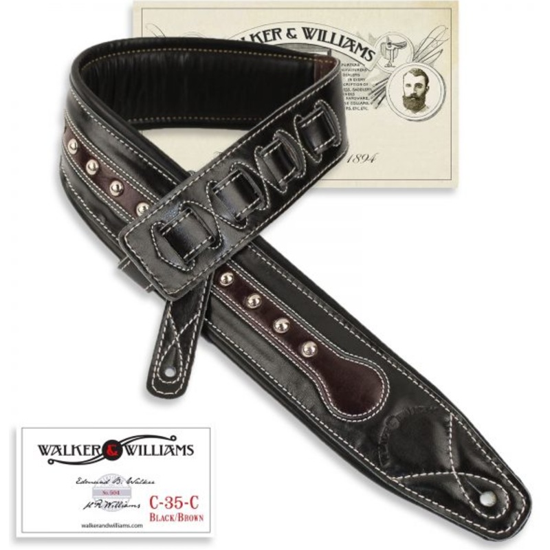 walker-and-williams-c-35-custom-black-and-brown-premium-leather-double-padded-strap-with-studs Walker and Williams C-35 Custom Black and Brown Premium Leather Double Padded Strap with Studs