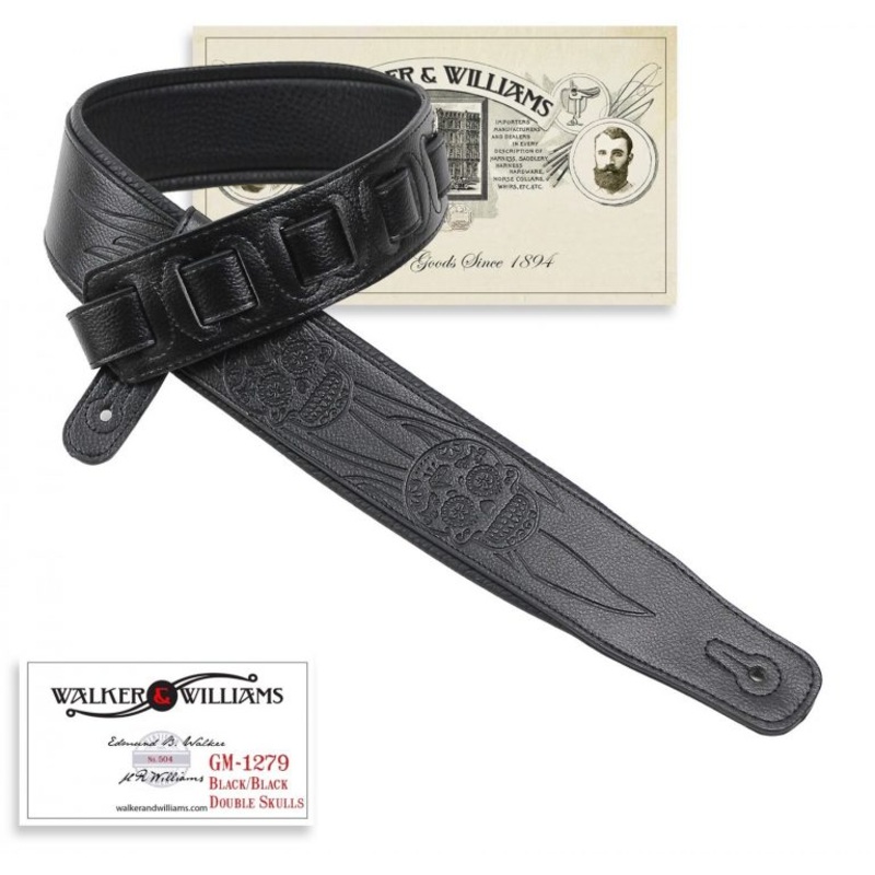 walker-and-williams-gm-1279-black-matte-finish-padded-strap-with-flaming-skulls Walker and Williams GM-1279 Black Matte Finish Padded Strap with Flaming Skulls