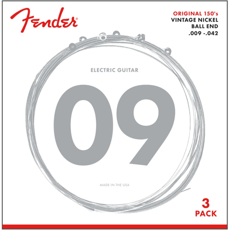 fender-150l-original-150-guitar-strings-pure-nickel-wound-ball-end-009-042-3-pack Fender 150L Original 150 Guitar Strings, Pure Nickel Wound, Ball End, .009-.042, 3-Pack