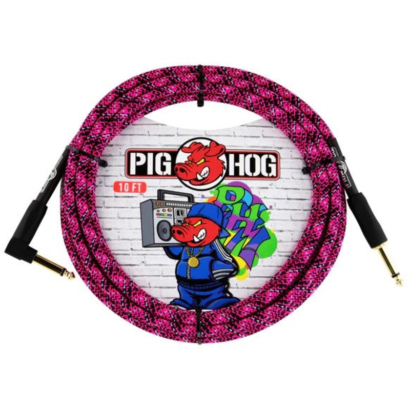 pig-hog-pink-graffiti-right-angle-instrument-cable-10ft Pig Hog "Pink Graffiti" Right Angle Instrument Cable - 10ft.