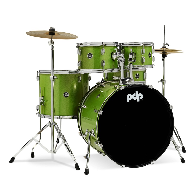 pdp-centerstage-22-5pc-drum-kit-w-hw-cymbals-electric-green-sparkle PDP CenterStage 22" 5pc Drum Kit w/HW + Cymbals - Electric Green Sparkle