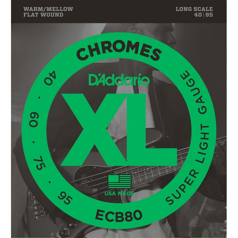 d-addario-chromes-bass-guitar-string-set-flatwound-ecb80-super-light-040-095-long-scale D'Addario Chromes Bass Guitar String Set, Flatwound, ECB80 Super Light .040-.095 Long Scale