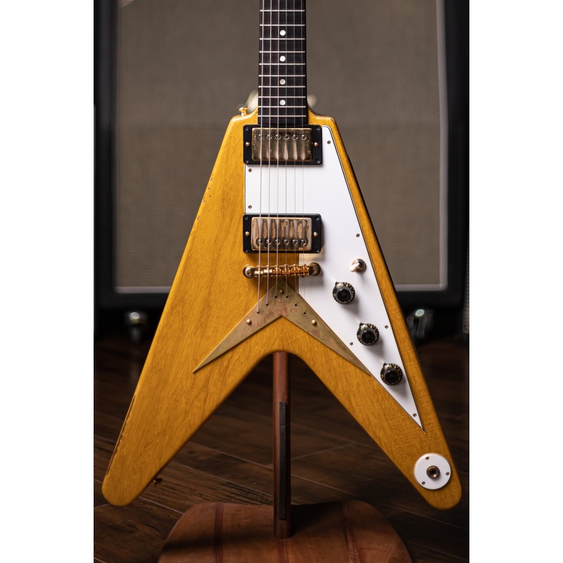 2021-gibson-custom-shop-58-korina-flying-v-brazilian-rosewood-fingerboard-murphy-lab-light-aged-gh-electric-guitar-natural-81027 2021 Gibson Custom Shop 58 Korina Flying V Brazilian Rosewood Fingerboard Murphy Lab Light Aged GH Electric Guitar - Natural 81027