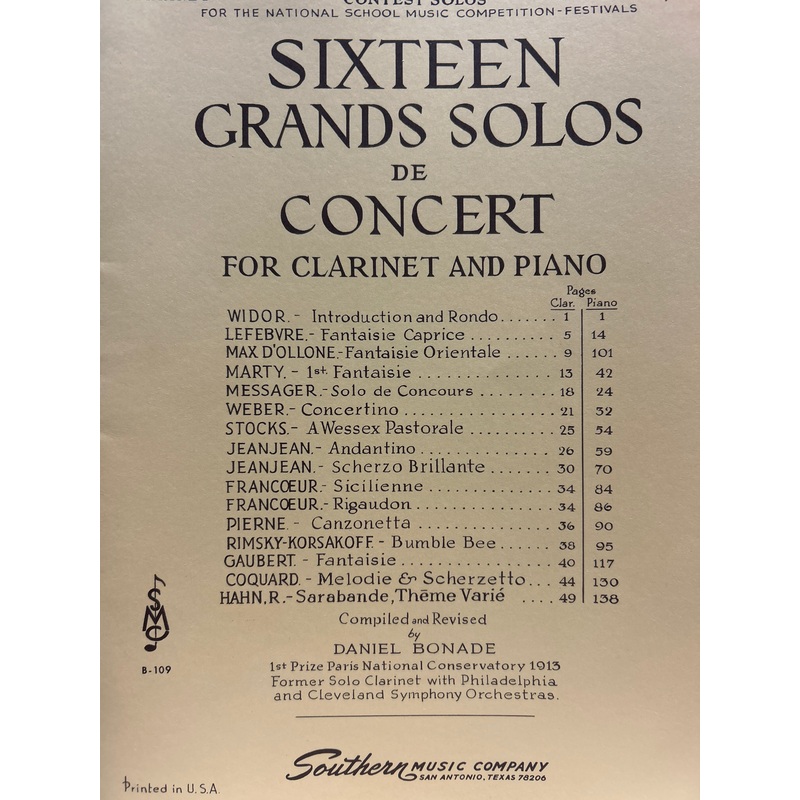 sixteen-grands-solos-de-concert-for-clarinet-and-piano-bonade Sixteen Grands Solos de Concert for Clarinet and Piano - Bonade