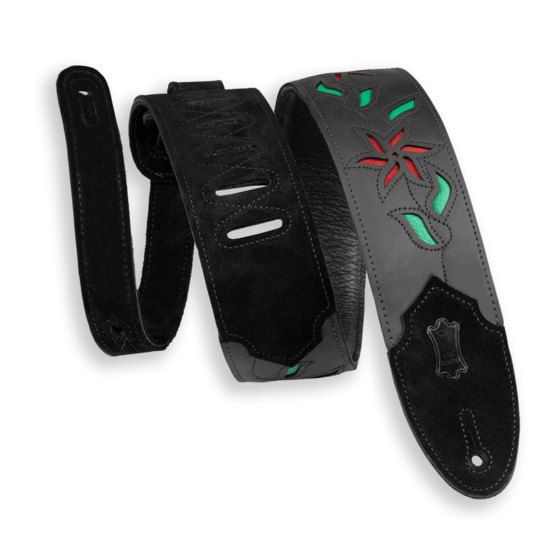 used-levy-s-leather-flowering-vine-strap-black-w-red Used Levy's Leather Flowering Vine Strap, Black W/ Red