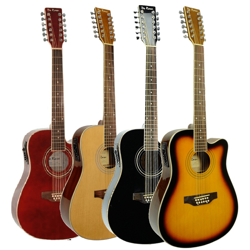 de-rosa-12-string-cutaway-dreadnought-acoustic-electric-guitar-black De Rosa 12 String Cutaway Dreadnought Acoustic Electric Guitar Black