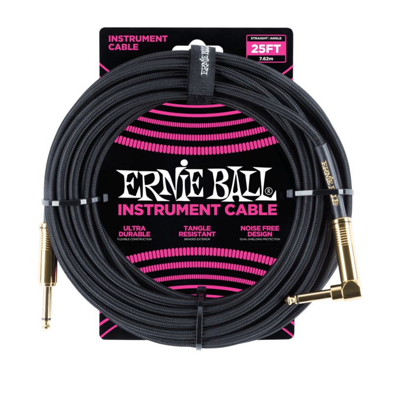 ernie-ball-25-braided-straight-angle-instrument-cable-black-p06058 ERNIE BALL 25' BRAIDED STRAIGHT / ANGLE INSTRUMENT CABLE - BLACK P06058
