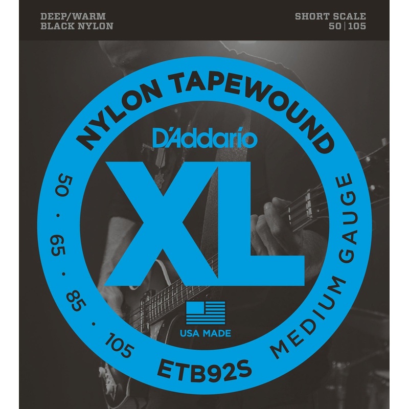 d-addario-black-nylon-tapewound-bass-guitar-string-set-flatwound-etb92s-medium-050-105-short-scale D'Addario Black Nylon Tapewound Bass Guitar String Set, Flatwound, ETB92S Medium .050-.105, Short Scale