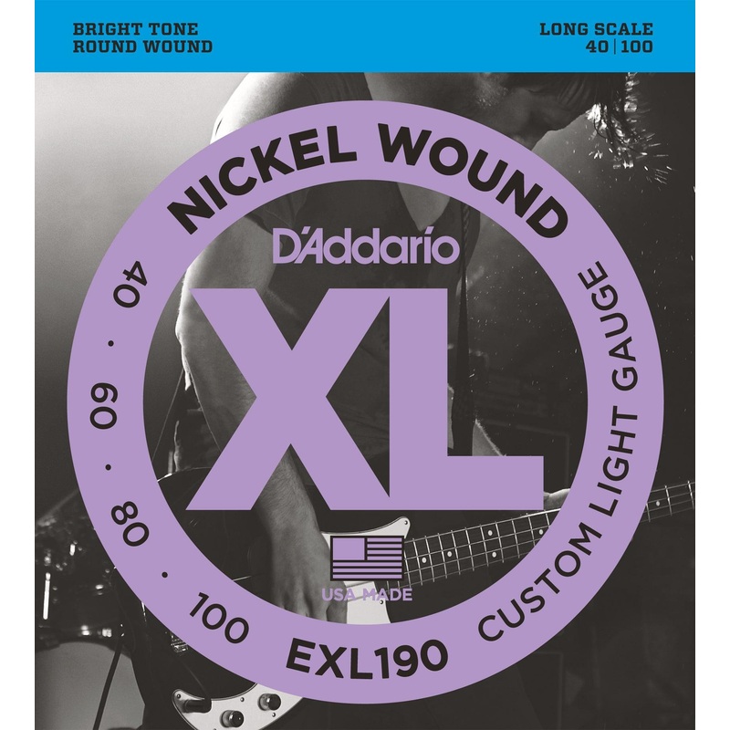 d-addario-xl-bass-guitar-string-set-nickel-exl190-custom-light-040-100 D'Addario XL Bass Guitar String Set, Nickel, EXL190 Custom Light .040-.100