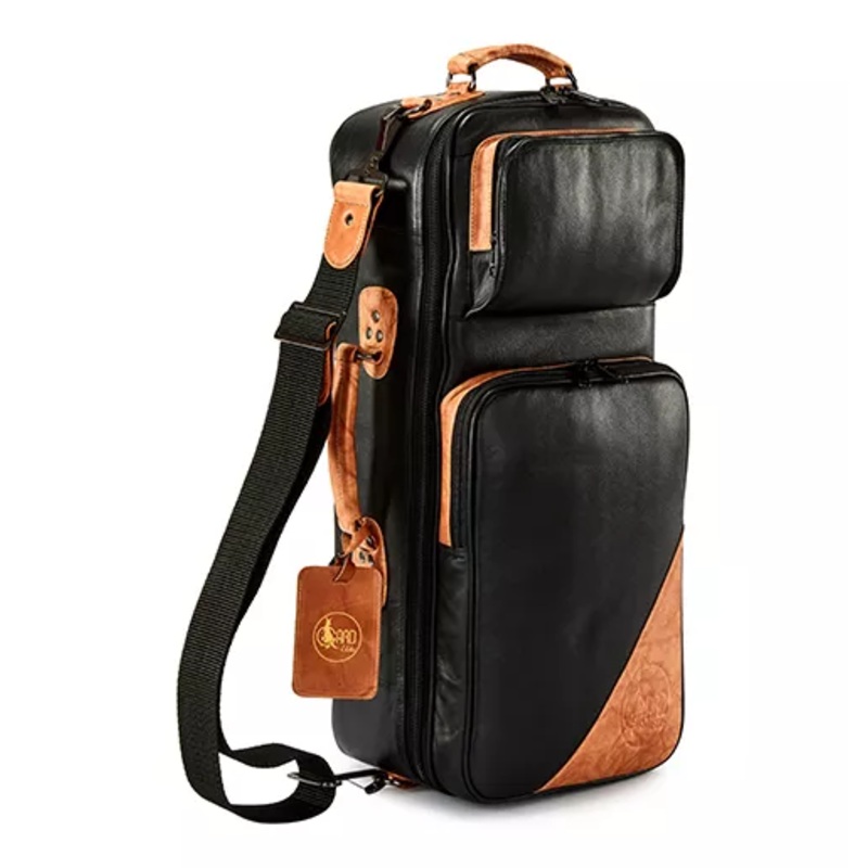 gard-bags-4-eclk-elite-double-trumpet-compact-gig-bag-hc-os-bp-black-brown-leather Gard Bags 4-ECLK Elite Double Trumpet Compact Gig Bag (HC+OS+BP) - Black/Brown Leather
