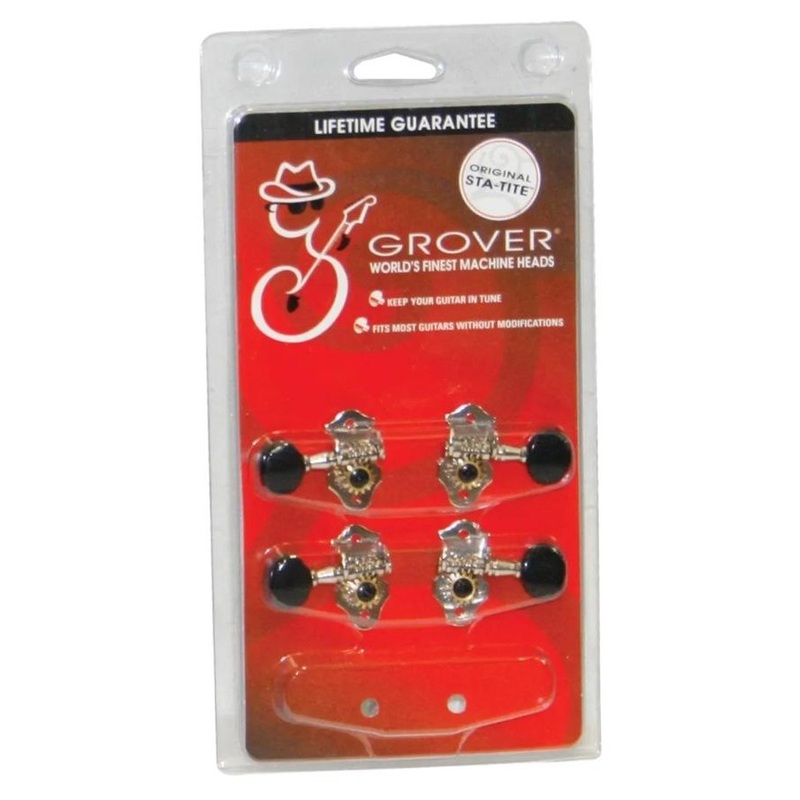 grover-gro409b-ukulele-machine-head-set-chrome-w-black-buttons Grover GRO409B Ukulele Machine Head Set - Chrome w/Black Buttons